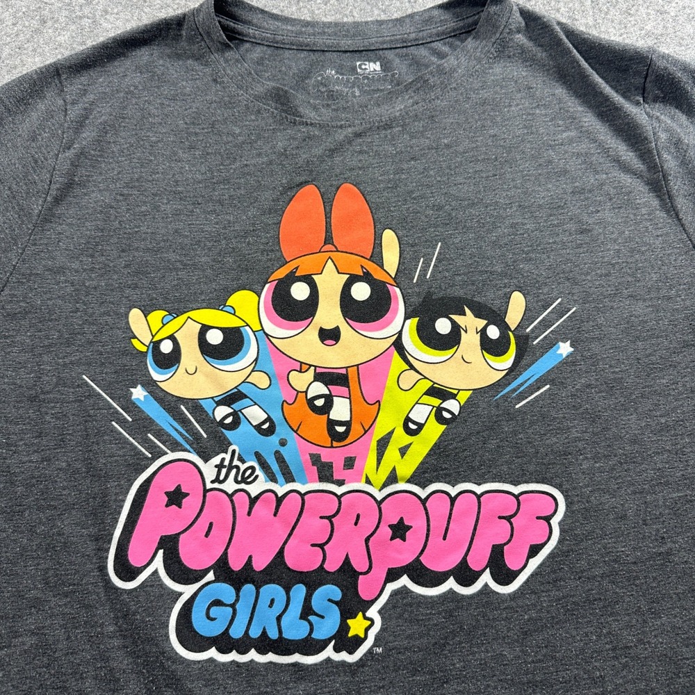 Cartoon Network Powerpuff Girls Tee Girls XXL 18 Gray Blossom Bubbles Buttercup